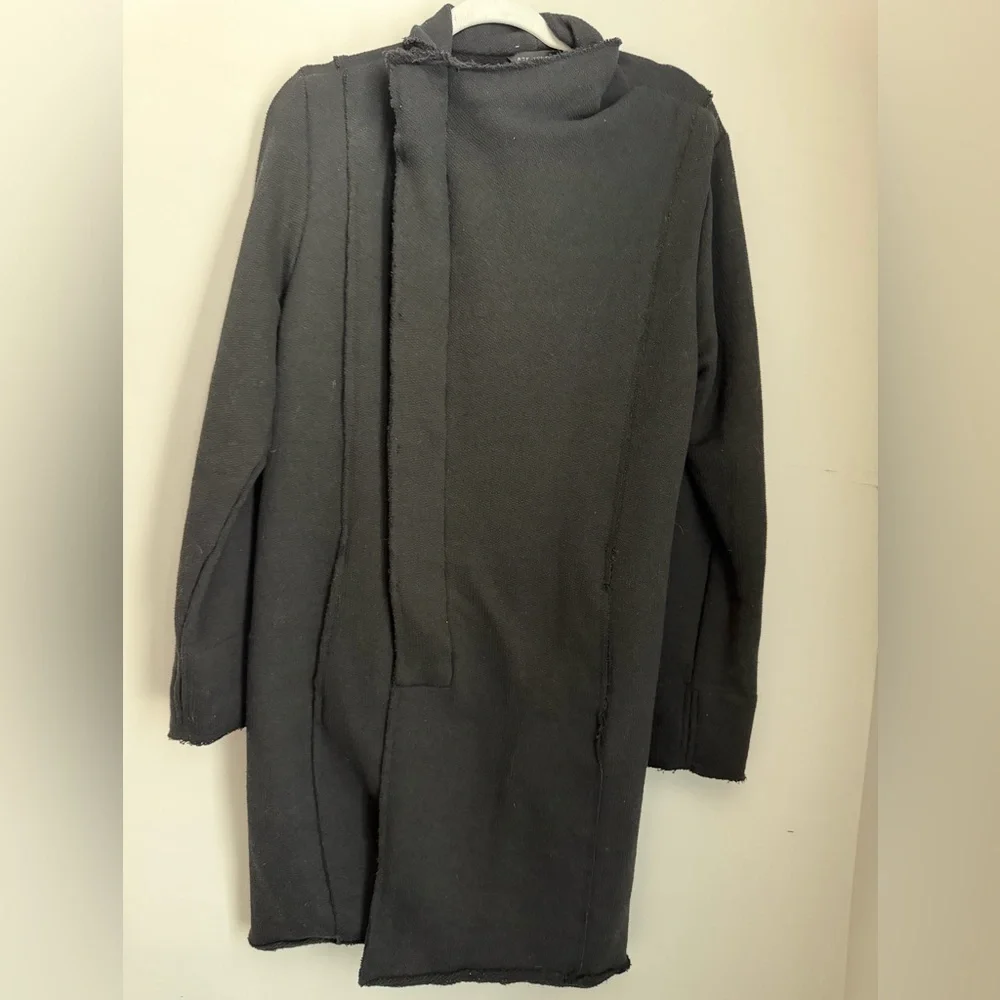 Ron Tomson Black Asymmetrical Draped Cardigan Jacket Raw Edge
